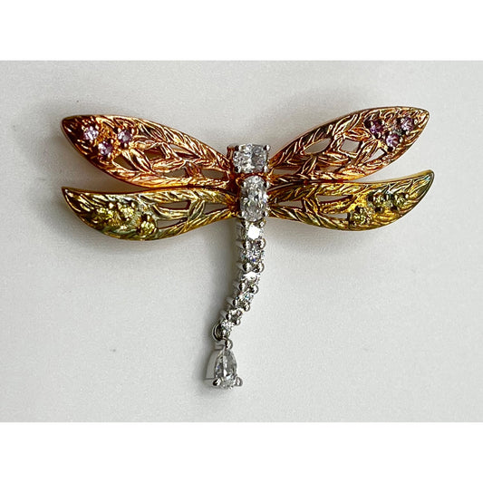 Victoria Wieck 925 Sterling Silver Cubic Zirconia Filigree Dragonfly Brooch