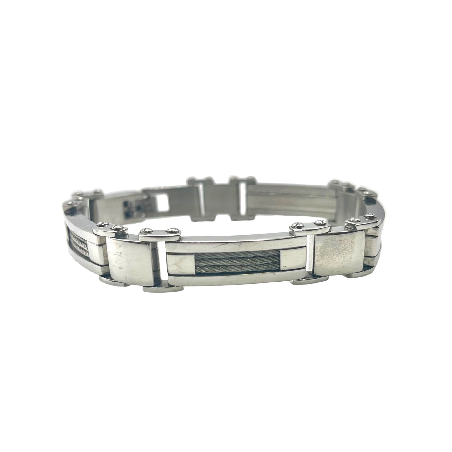 Men's Rectangular Link Brushed Cable Inlay Stainless Steel 316L Bracelet Classic