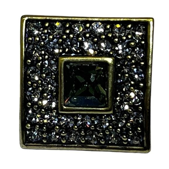 Heidi Daus Bronze Tone Square Rhinestone Women's Post Earrings Pierced Ear Pavé