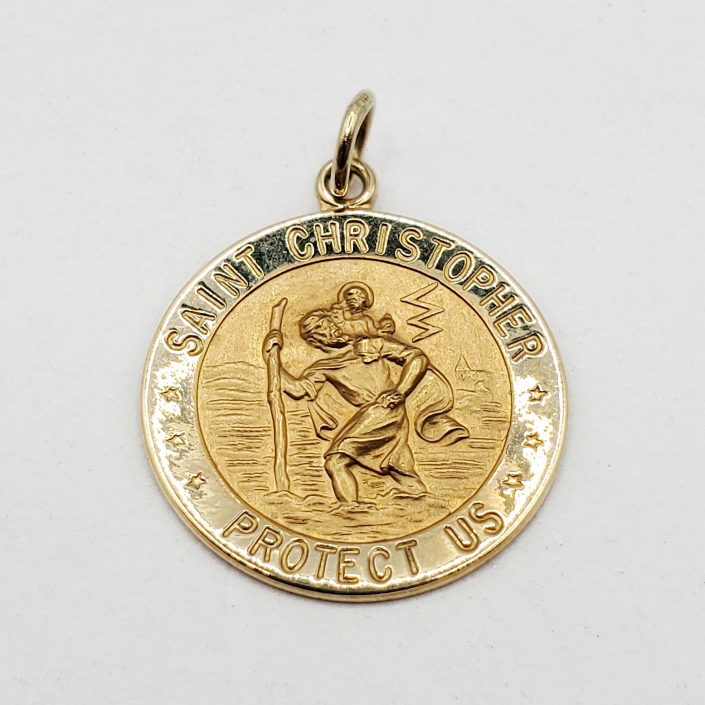 Rand & Paseka "Saint Christopher Protect Us" Round Medal Charm Pendant 14k Gold
