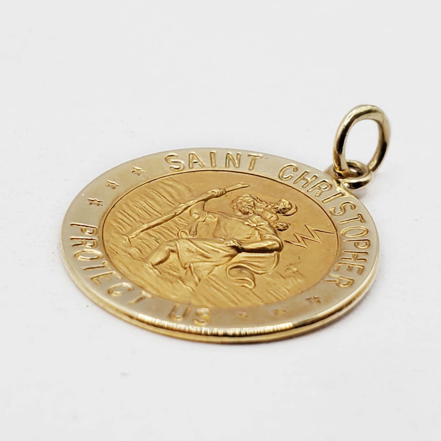 Rand & Paseka "Saint Christopher Protect Us" Round Medal Charm Pendant 14k Gold