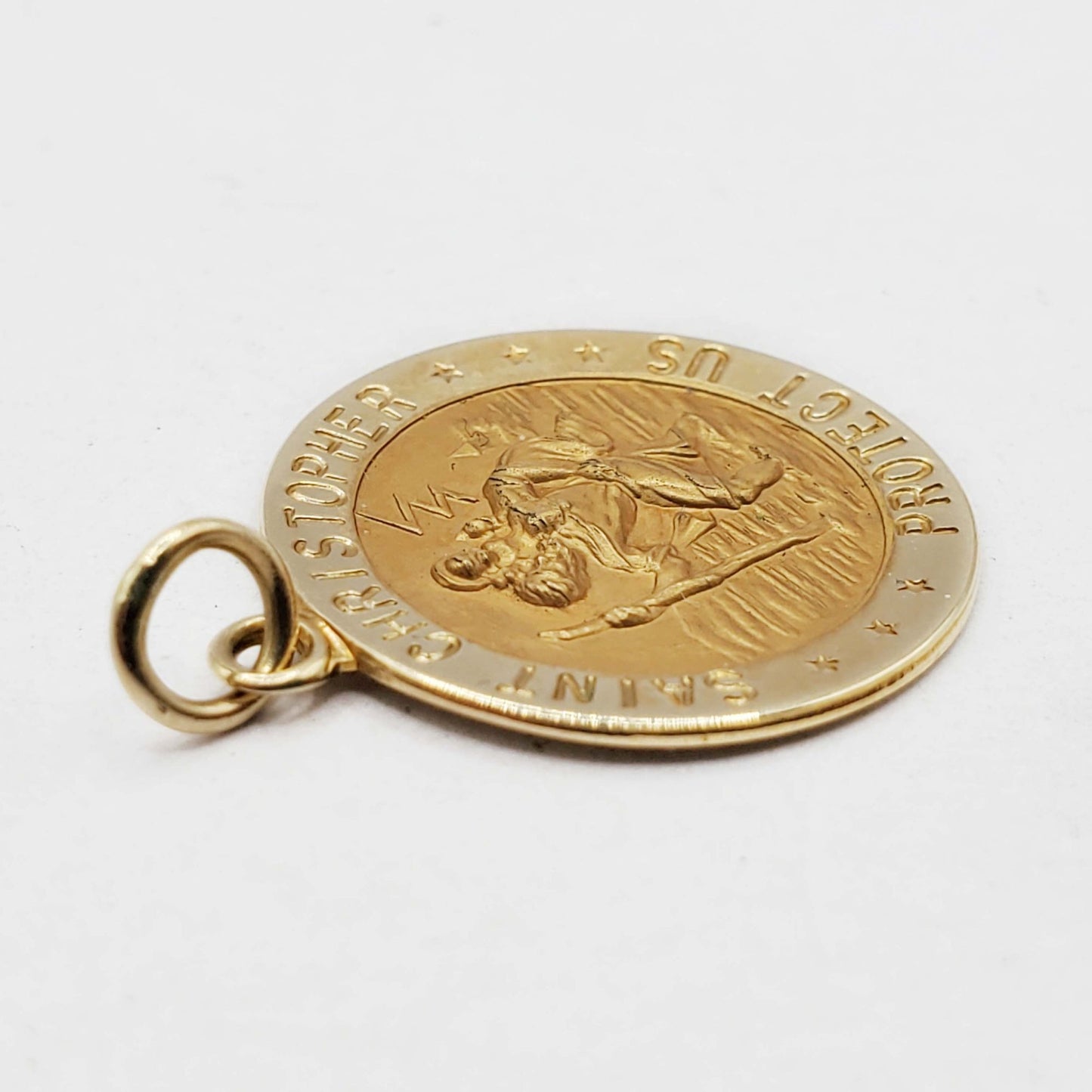 Rand & Paseka "Saint Christopher Protect Us" Round Medal Charm Pendant 14k Gold