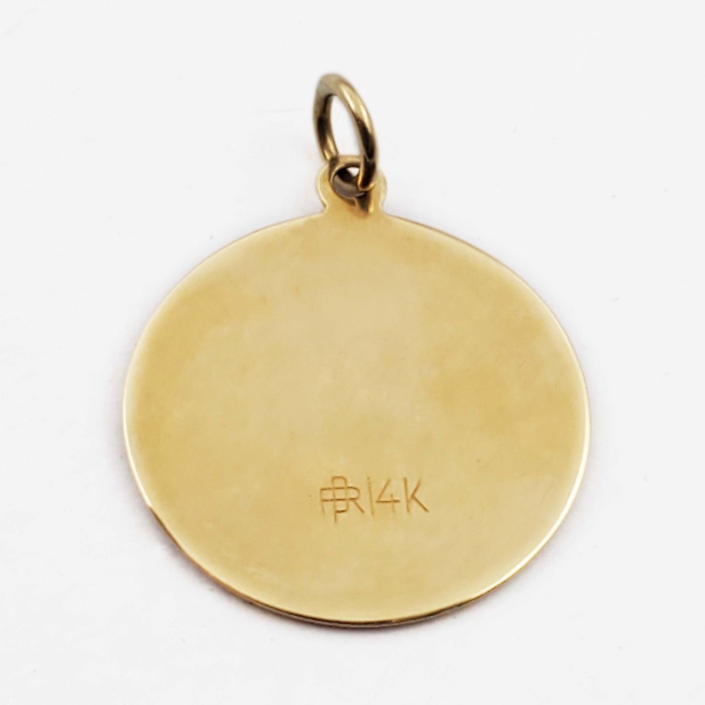 Rand & Paseka "Saint Christopher Protect Us" Round Medal Charm Pendant 14k Gold