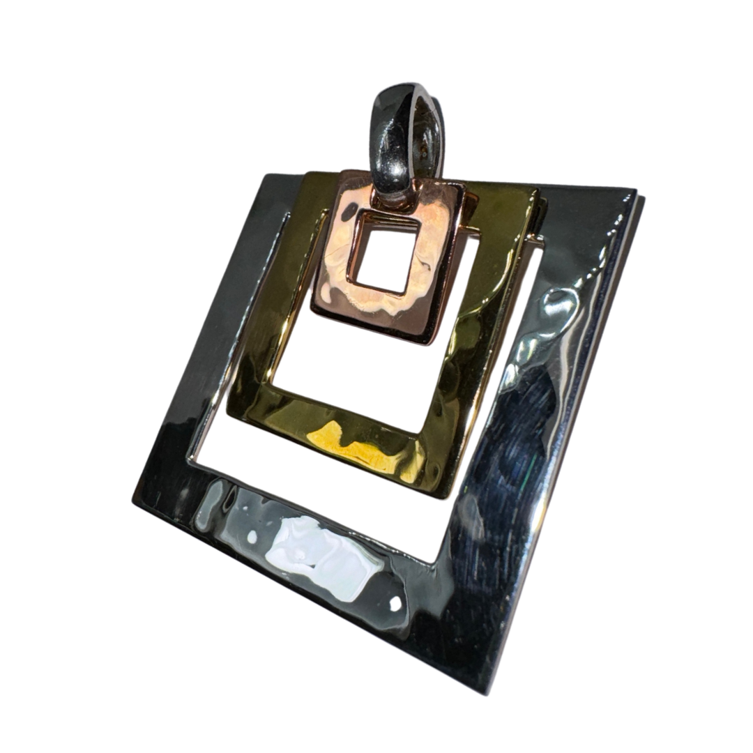 RLM Studio Robert Lee Morris Signed Sterling Silver Brass Copper Square Pendant