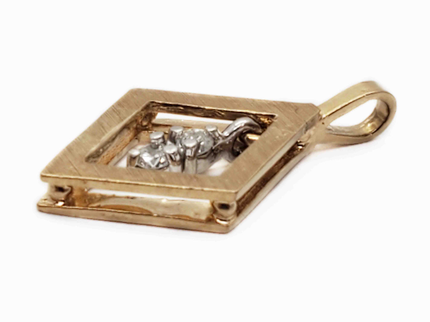 0.05 ctw Diamond Dangle Diamond-Shaped Openwork Pendant 14k Two-Tone Gold