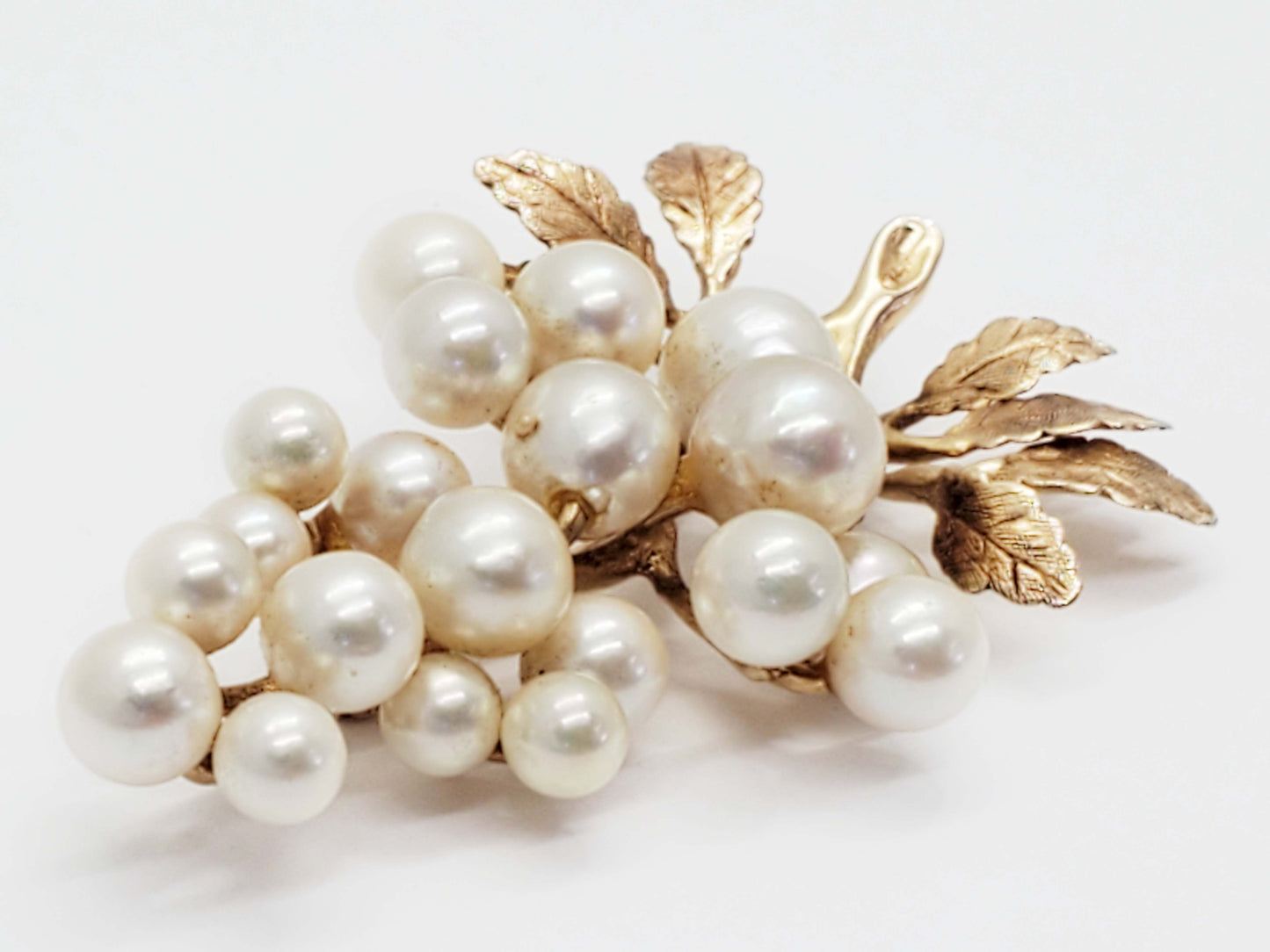 Imperial IPS Akoya Pearl Leaf Branch Brooch Pin 14k Gold