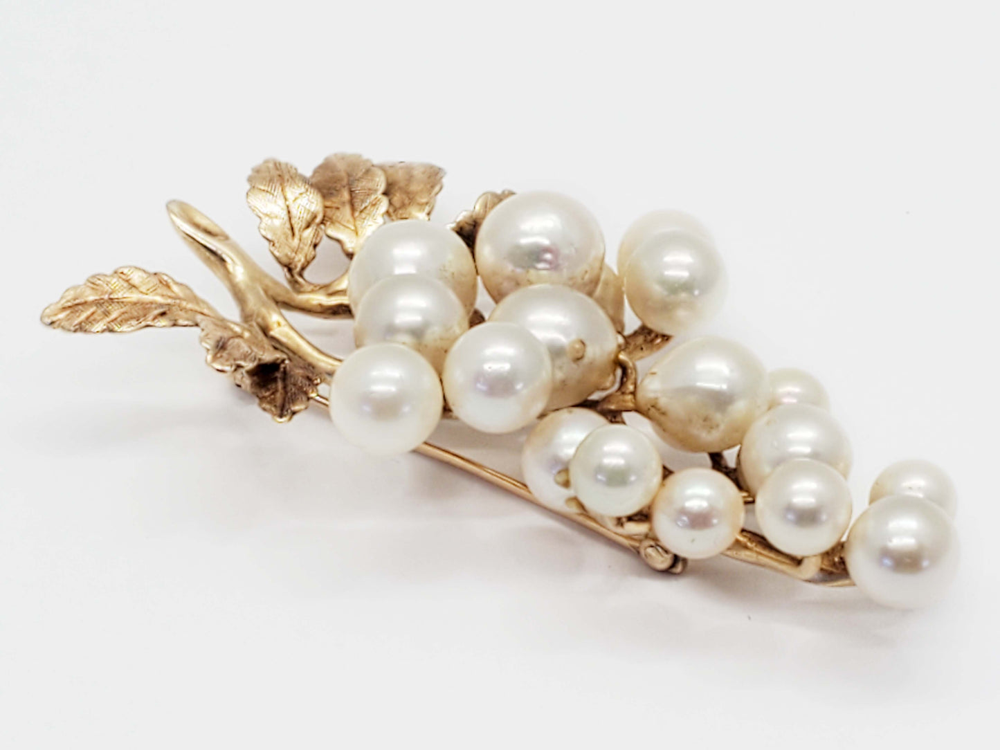 Imperial IPS Akoya Pearl Leaf Branch Brooch Pin 14k Gold