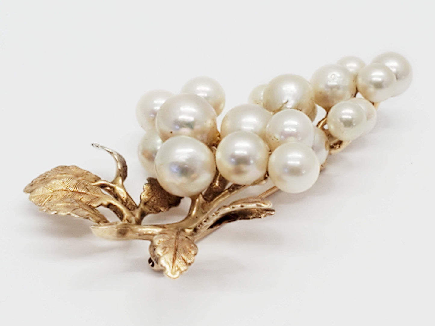 Imperial IPS Akoya Pearl Leaf Branch Brooch Pin 14k Gold