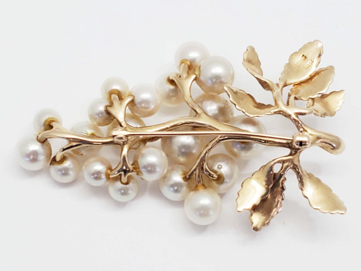 Imperial IPS Akoya Pearl Leaf Branch Brooch Pin 14k Gold