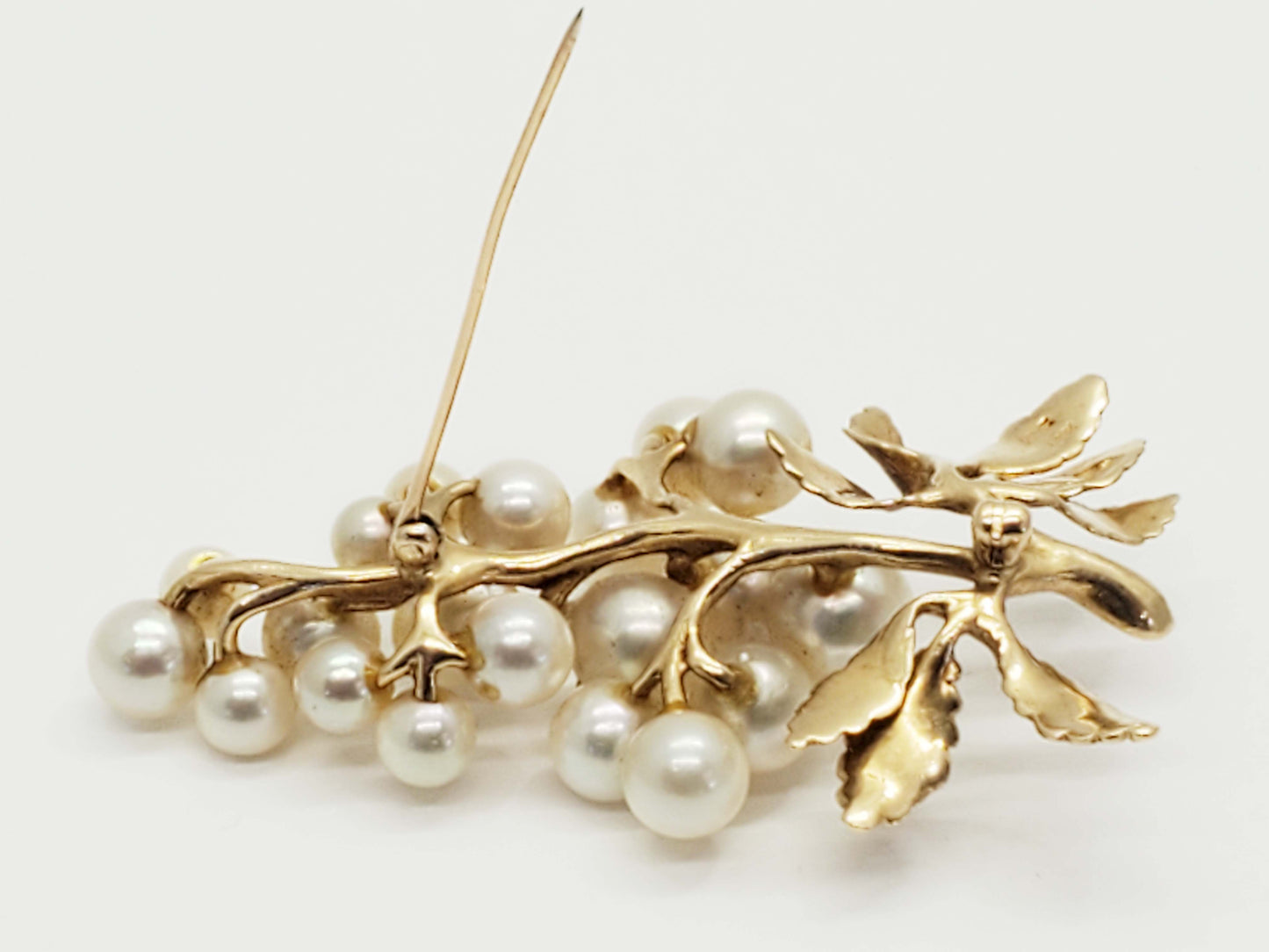 Imperial IPS Akoya Pearl Leaf Branch Brooch Pin 14k Gold