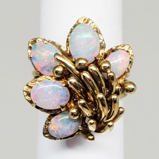 3.50ct tw Fire Opal Oval Floral Design Cocktail Ring 18k Gold Size 5.25