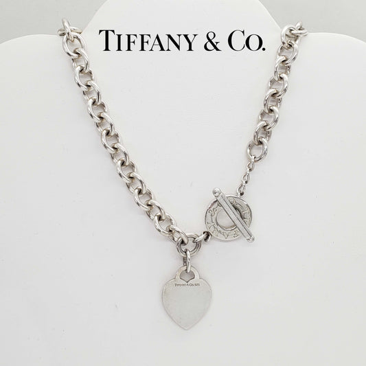 Vintage Tiffany & Co Heart Tag Toggle Necklace Sterling Silver 16" Long