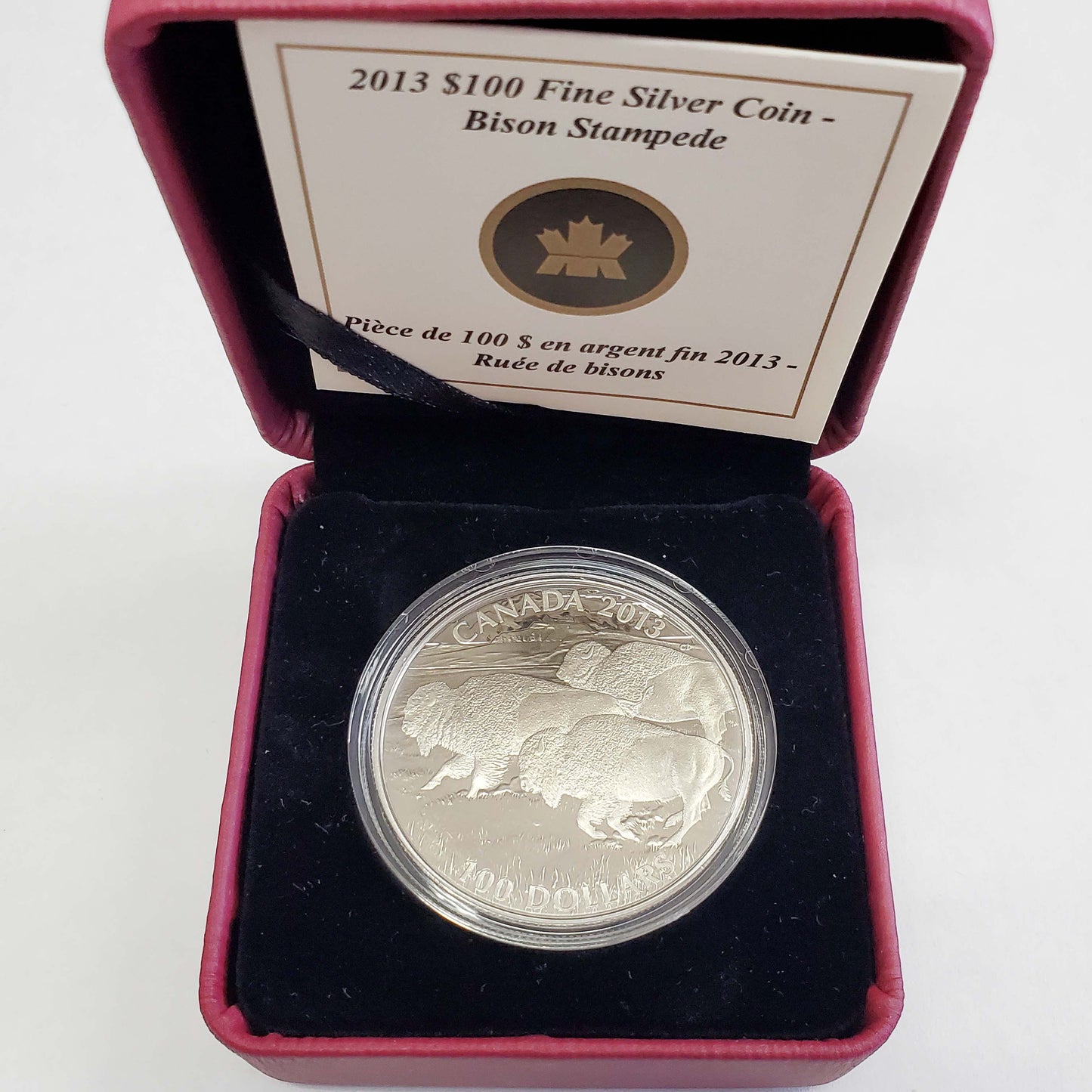 Royal Canadian Mint 2013 $100 1 oz .999 Fine Silver Bison Stampede Coin w/Box