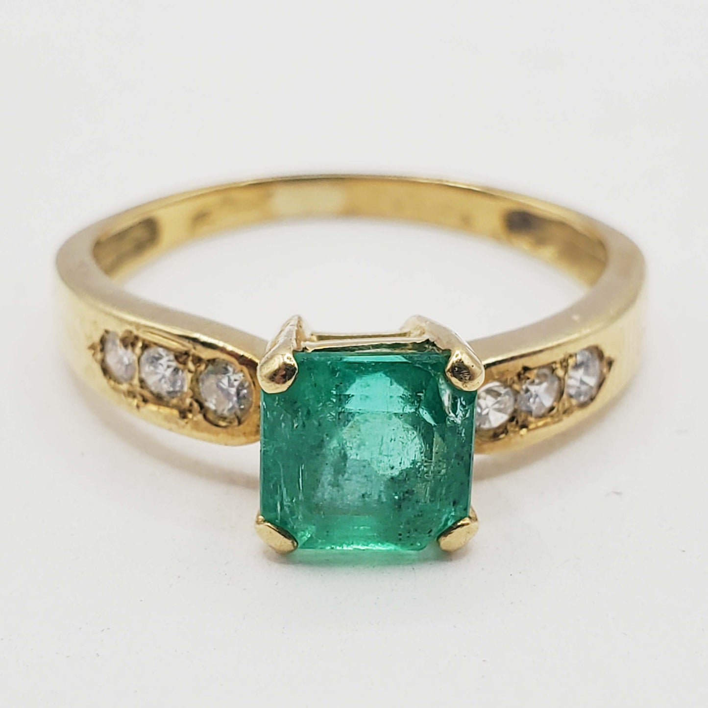 1.46 ctw Natural Emerald & Diamond Ring 18k Gold Size 7.75