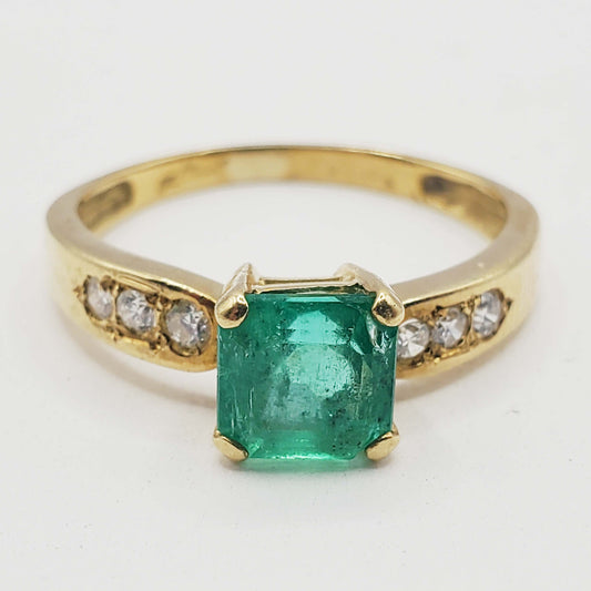 1.46 ctw Natural Emerald & Diamond Ring 18k Gold Size 7.75