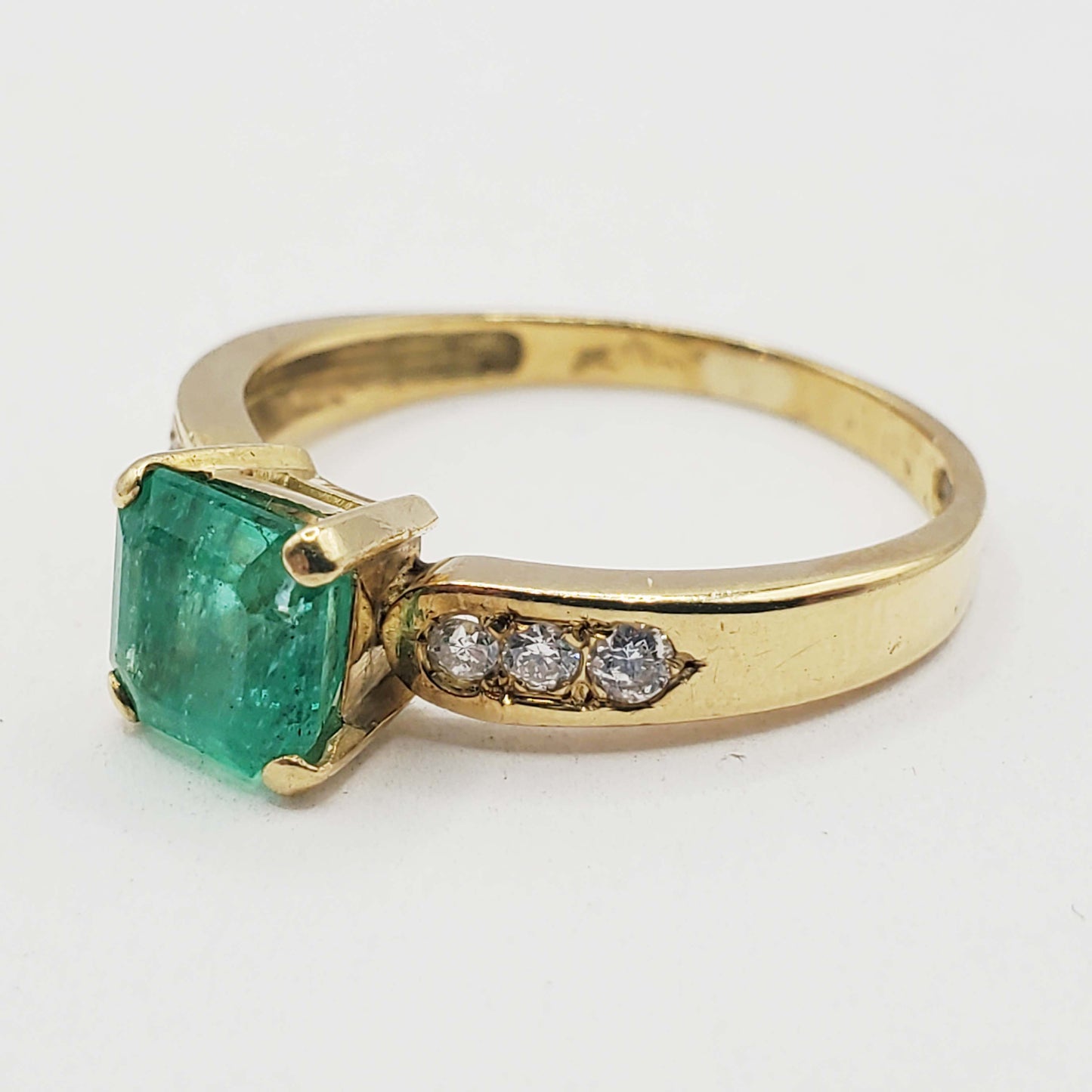 1.46 ctw Natural Emerald & Diamond Ring 18k Gold Size 7.75