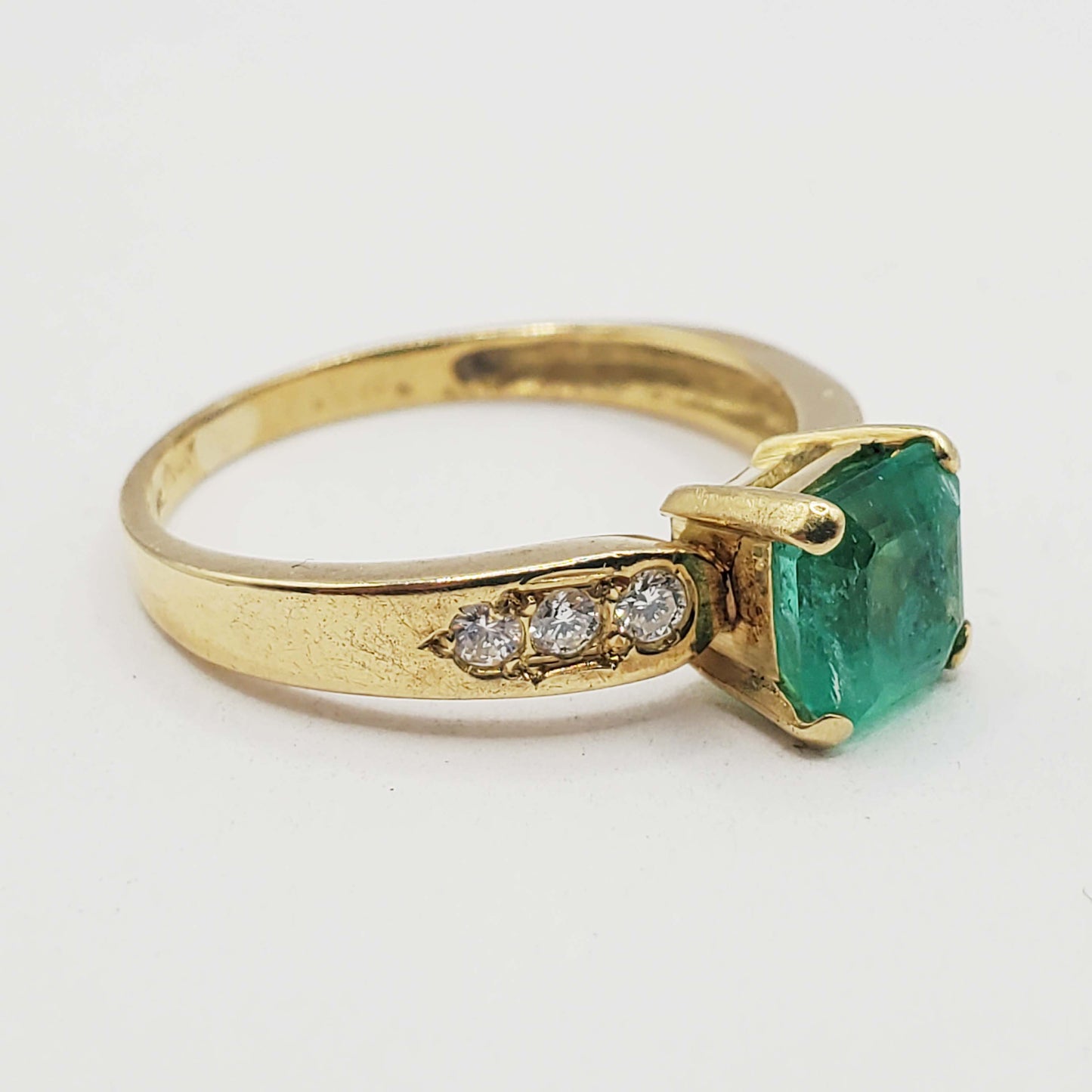 1.46 ctw Natural Emerald & Diamond Ring 18k Gold Size 7.75