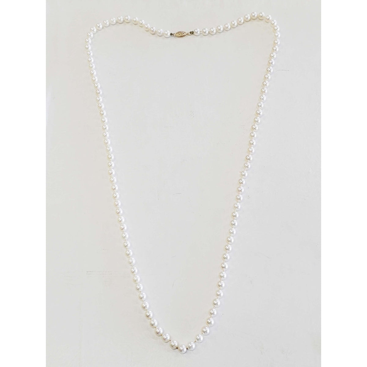 Vintage 6mm Round Cultured Pearl Bead Necklace 14k Gold Clasp 30" Opera Length
