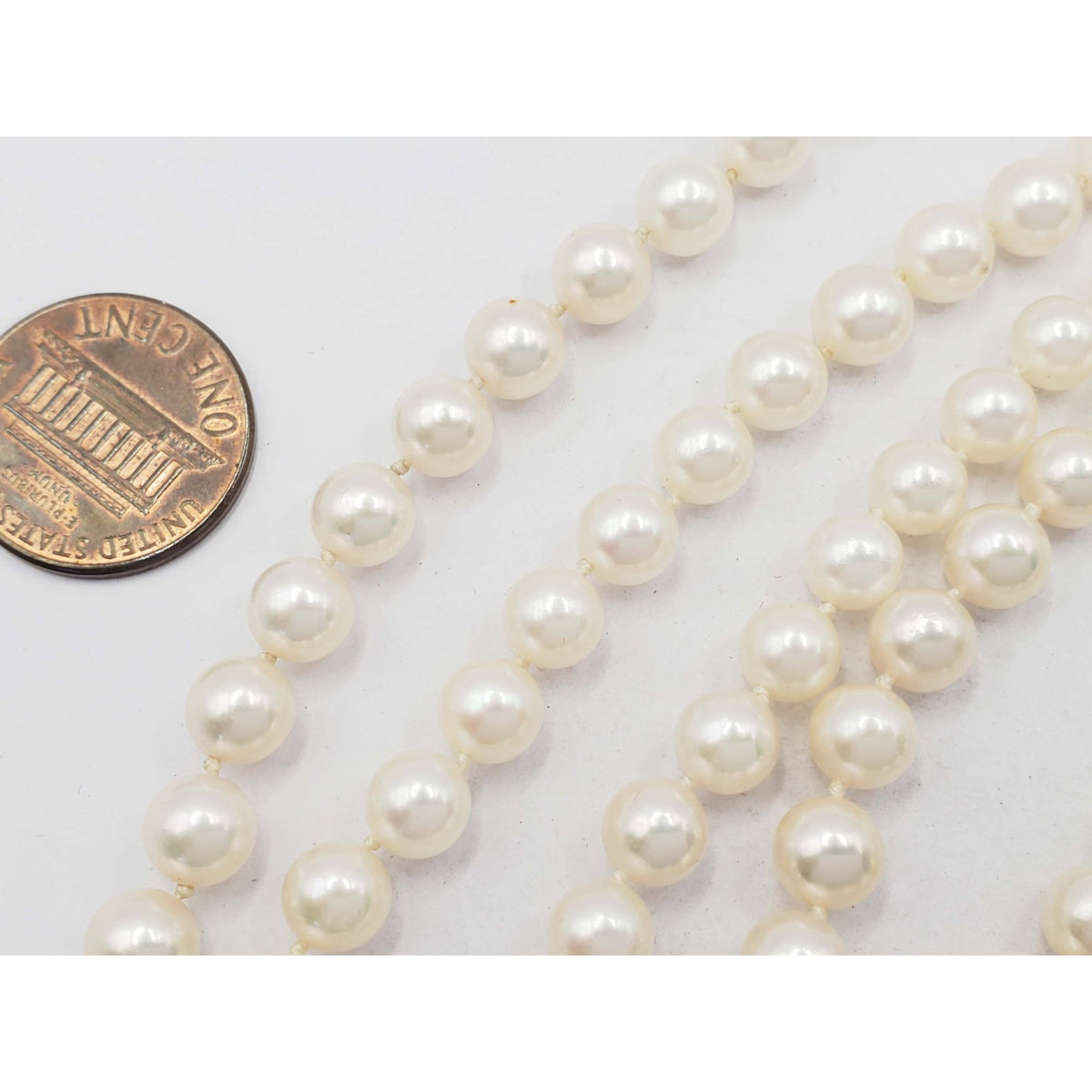 Vintage 6mm Round Cultured Pearl Bead Necklace 14k Gold Clasp 30" Opera Length