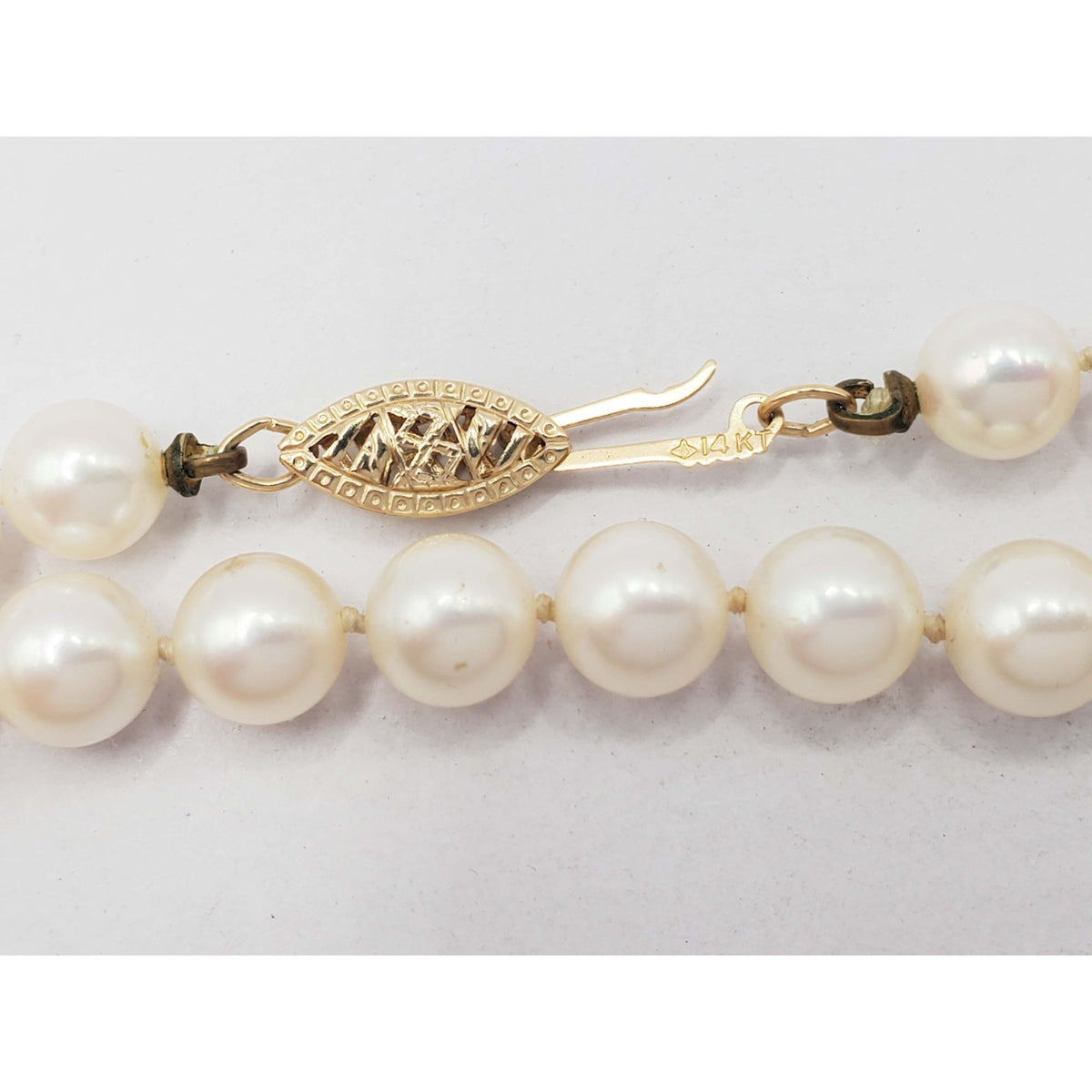 Vintage 6mm Round Cultured Pearl Bead Necklace 14k Gold Clasp 30" Opera Length