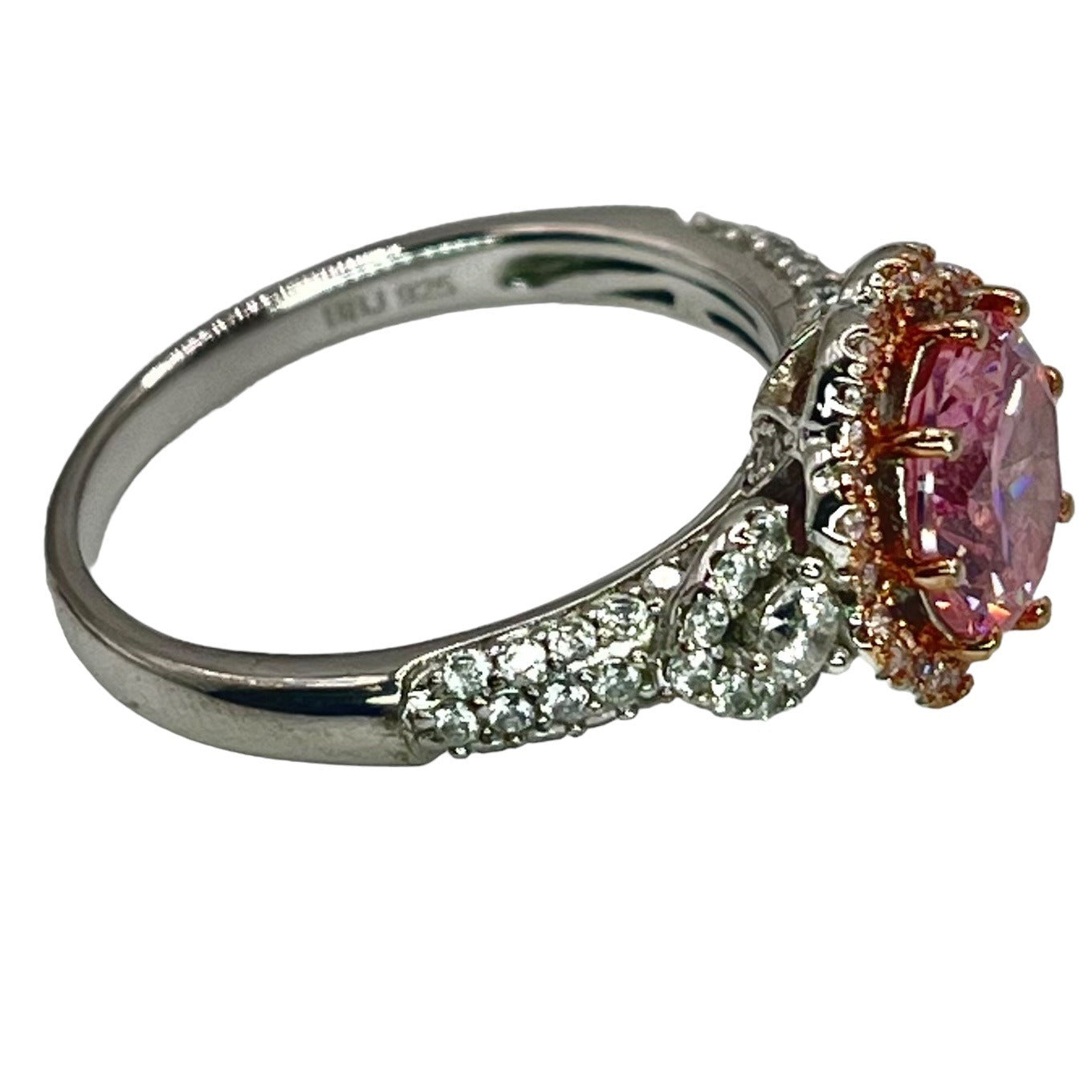 Sterling Silver Pink Tourmaline CZ Accent Flower Ring Size 8 Cocktail Feminine