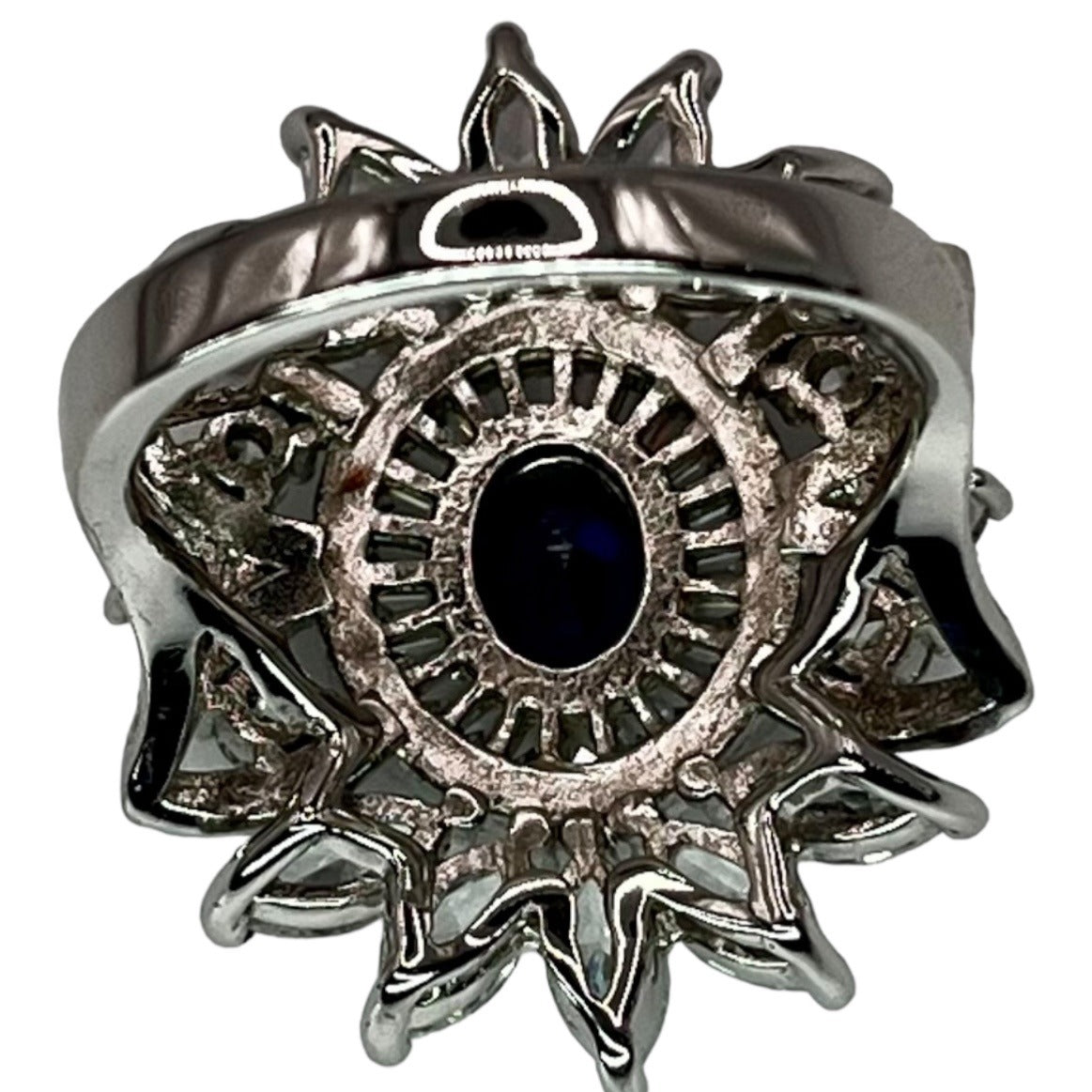 925 Sterling Silver Blue Sapphire CZ Size 7.75 Ring Statement Cocktail Art Deco