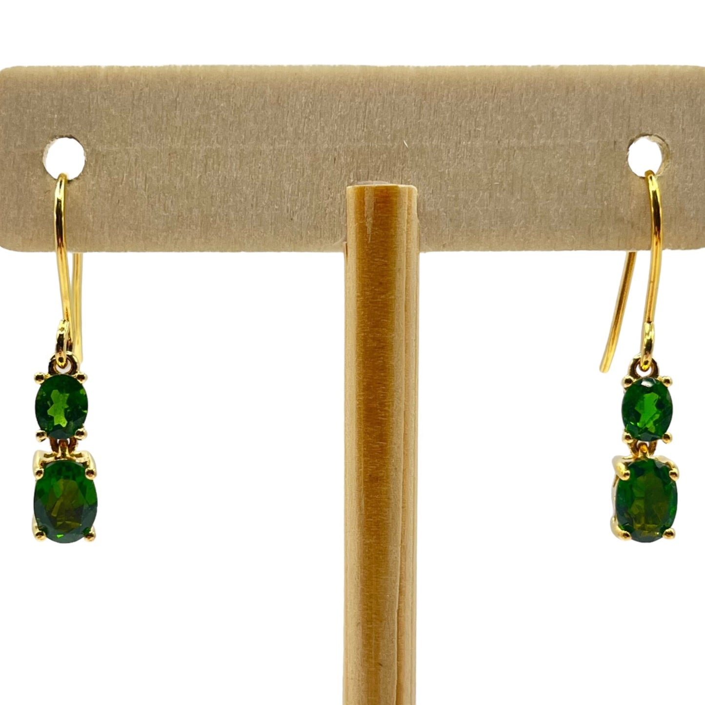 925 Sterling Silver Gold Layered Dangle Drop Earrings Green Stone Formal Elegant