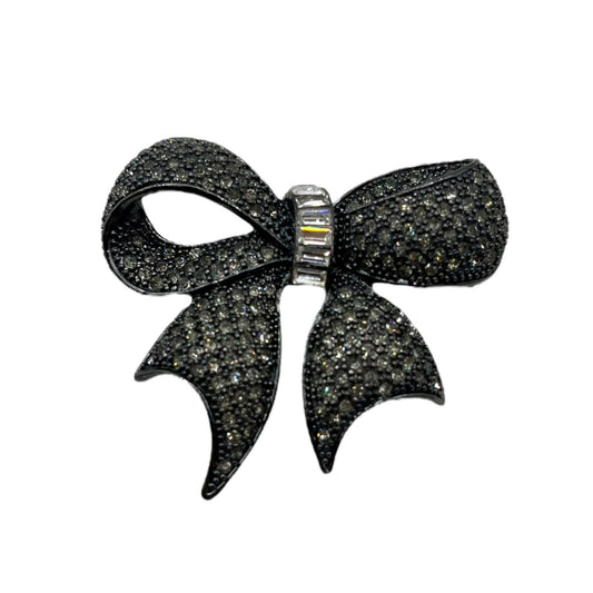 R.J. Graziano Gunmetal Bow Brooch Pin Crystals Statement Pave Baguette