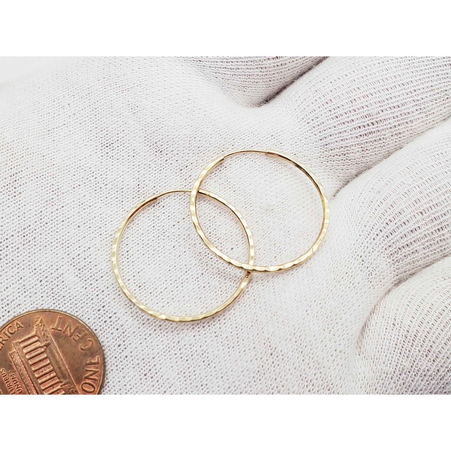 1mm Wide Dia-Cut Hoop Earrings 14k Gold 24mm Diameter