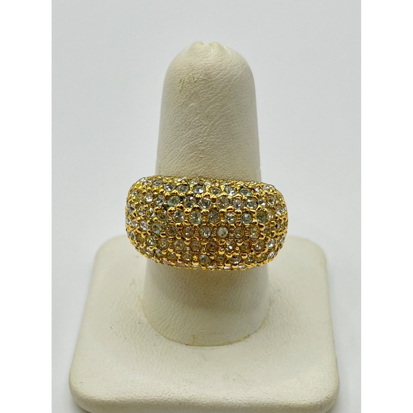 Vintage St. John Gold Tone Pave Crystal Ring Wide Band Statement Size 7.75