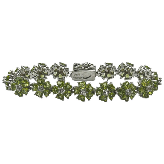 Peridot/CZ Gemstone 925 Sterling Silver 7" Tennis Bracelet - 96 Stones (16 CZ)