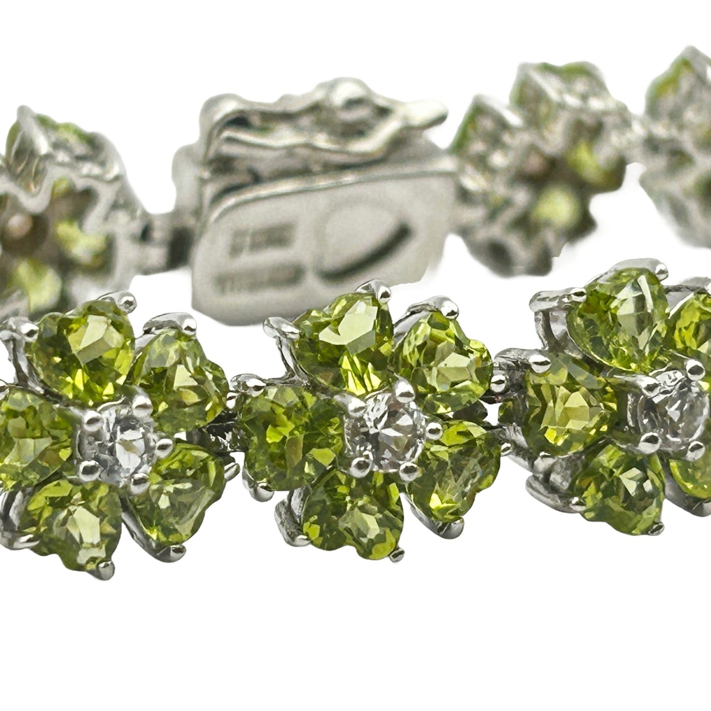 Peridot/CZ Gemstone 925 Sterling Silver 7" Tennis Bracelet - 96 Stones (16 CZ)