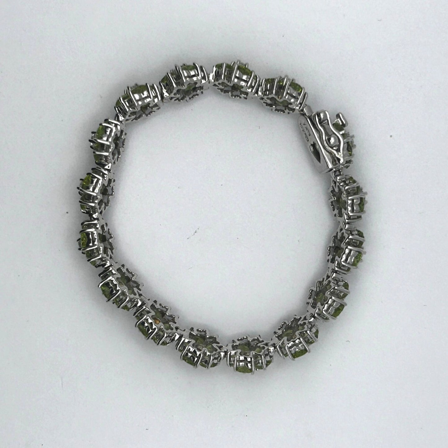 Peridot/CZ Gemstone 925 Sterling Silver 7" Tennis Bracelet - 96 Stones (16 CZ)