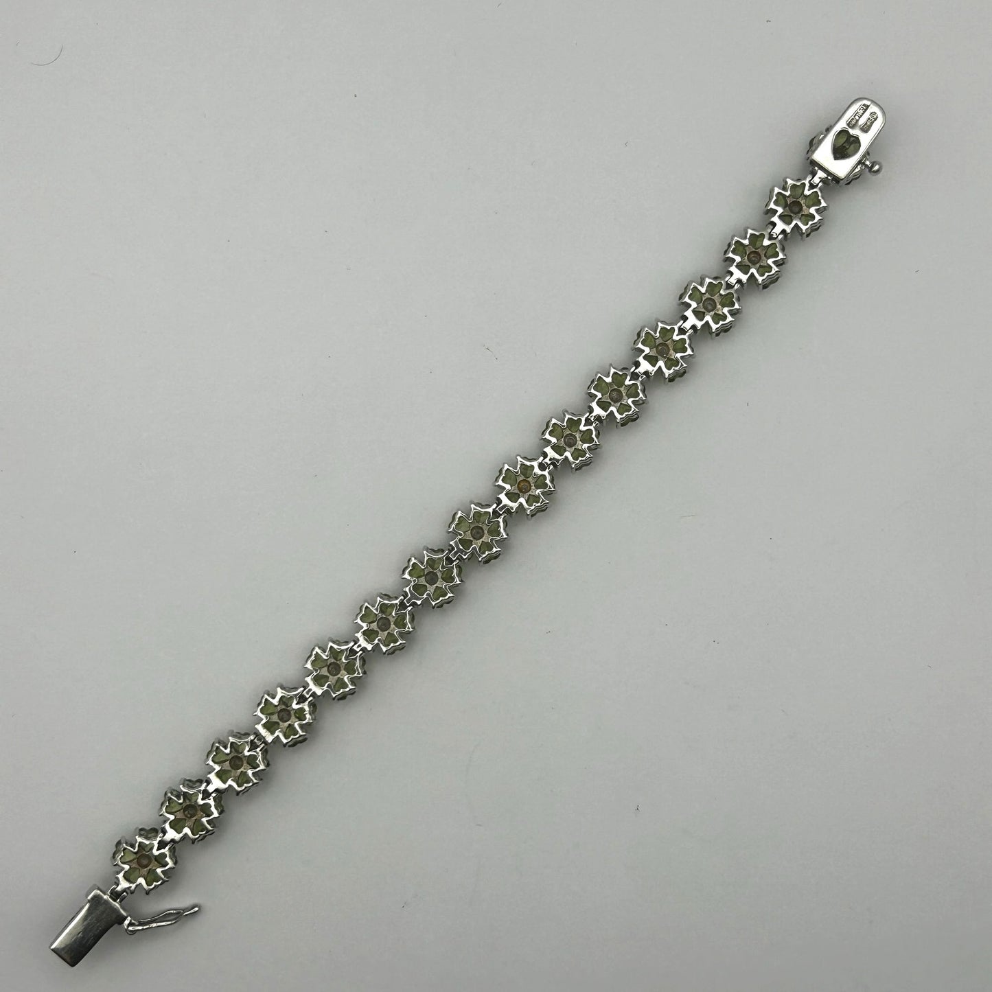 Peridot/CZ Gemstone 925 Sterling Silver 7" Tennis Bracelet - 96 Stones (16 CZ)