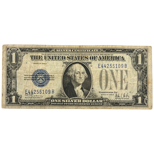 1928-B $1 Funny Back Banknote - Silver Certificate - Off-Center + Float Error