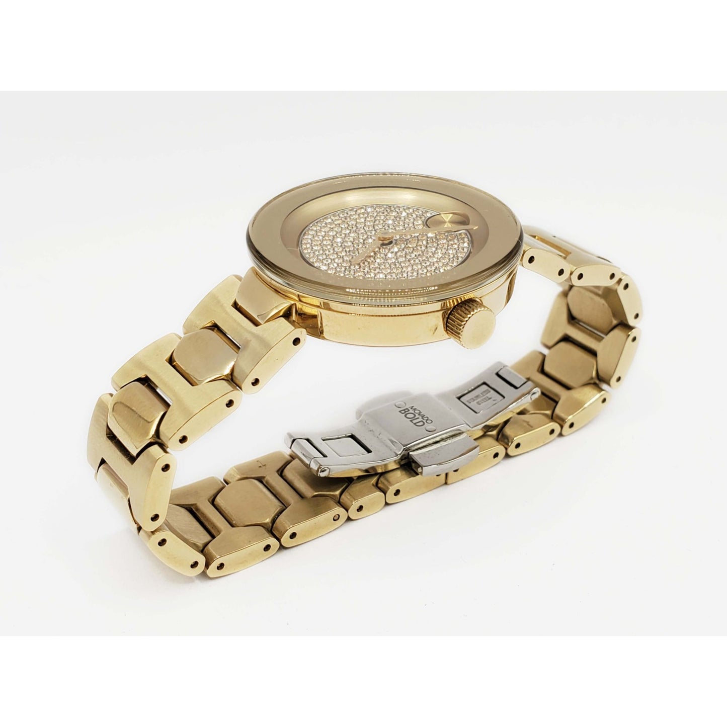 Movado Bold Ladies Wristwatch Gold Tone Pave Dial 3600492