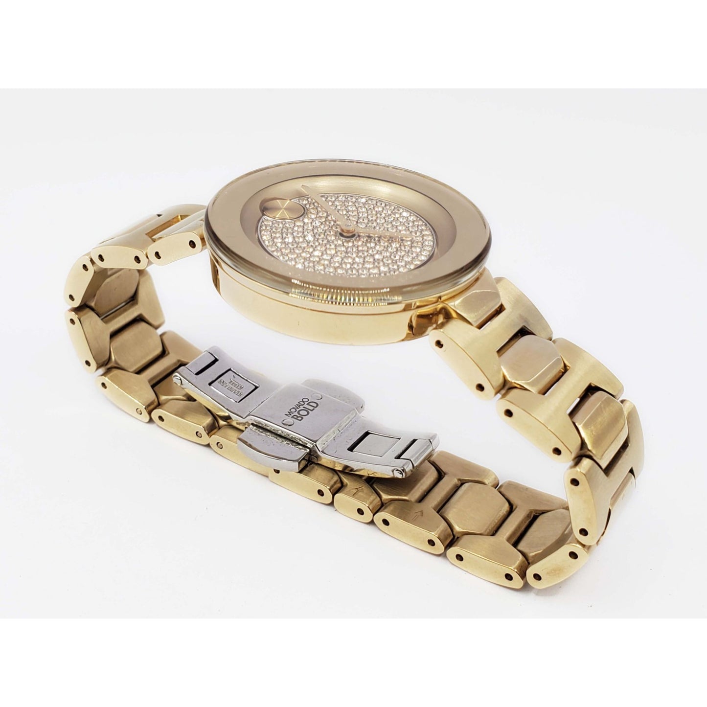 Movado Bold Ladies Wristwatch Gold Tone Pave Dial 3600492