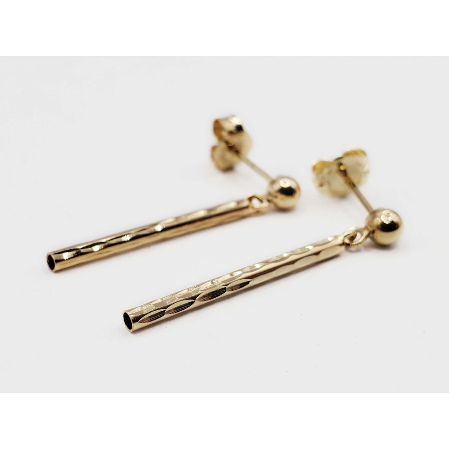 Thin Dia-Cut Rod Dangle Earrings 14k Gold