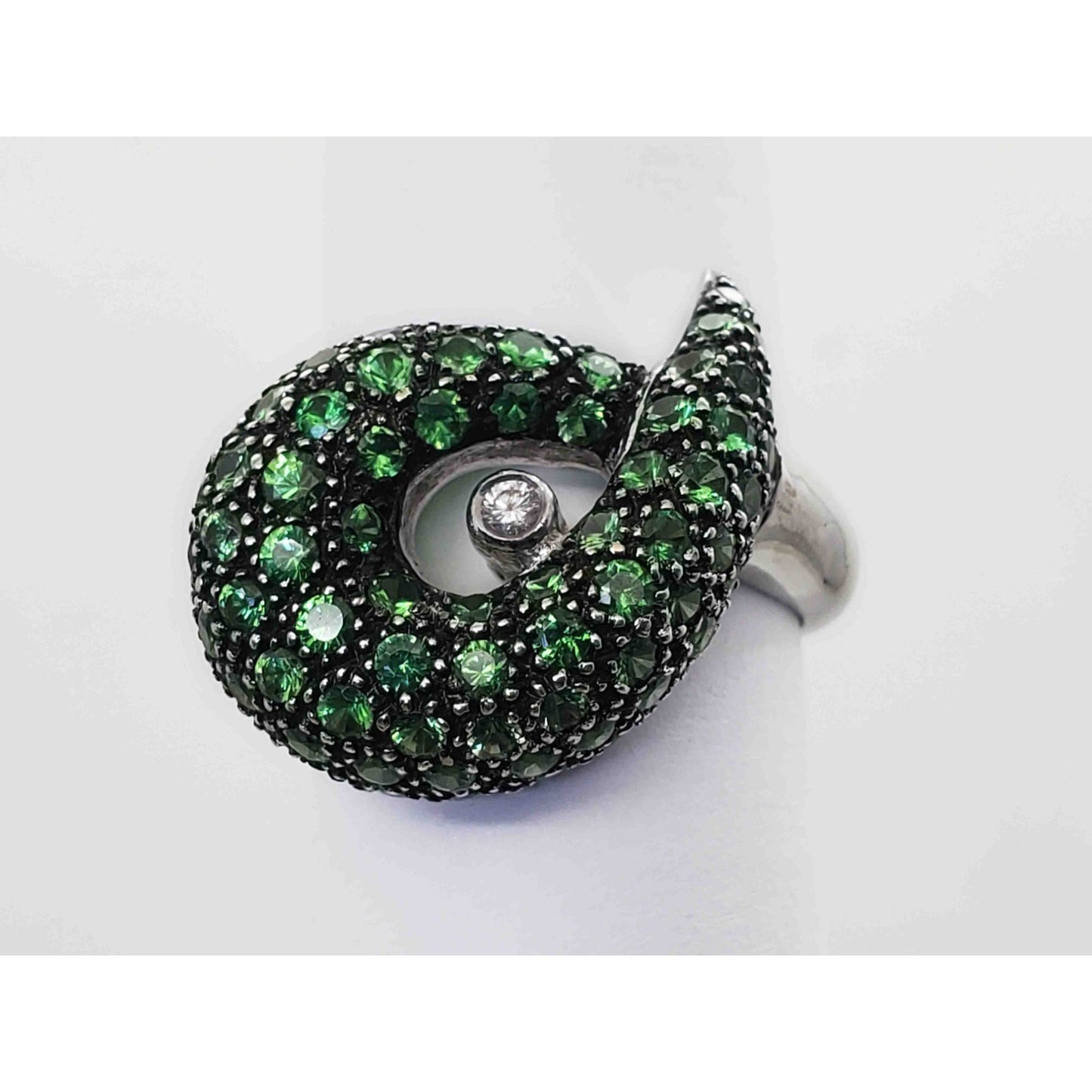 LeVian Tsavorite Garnet & Diamond Statement Ring 18k White Gold Size 7