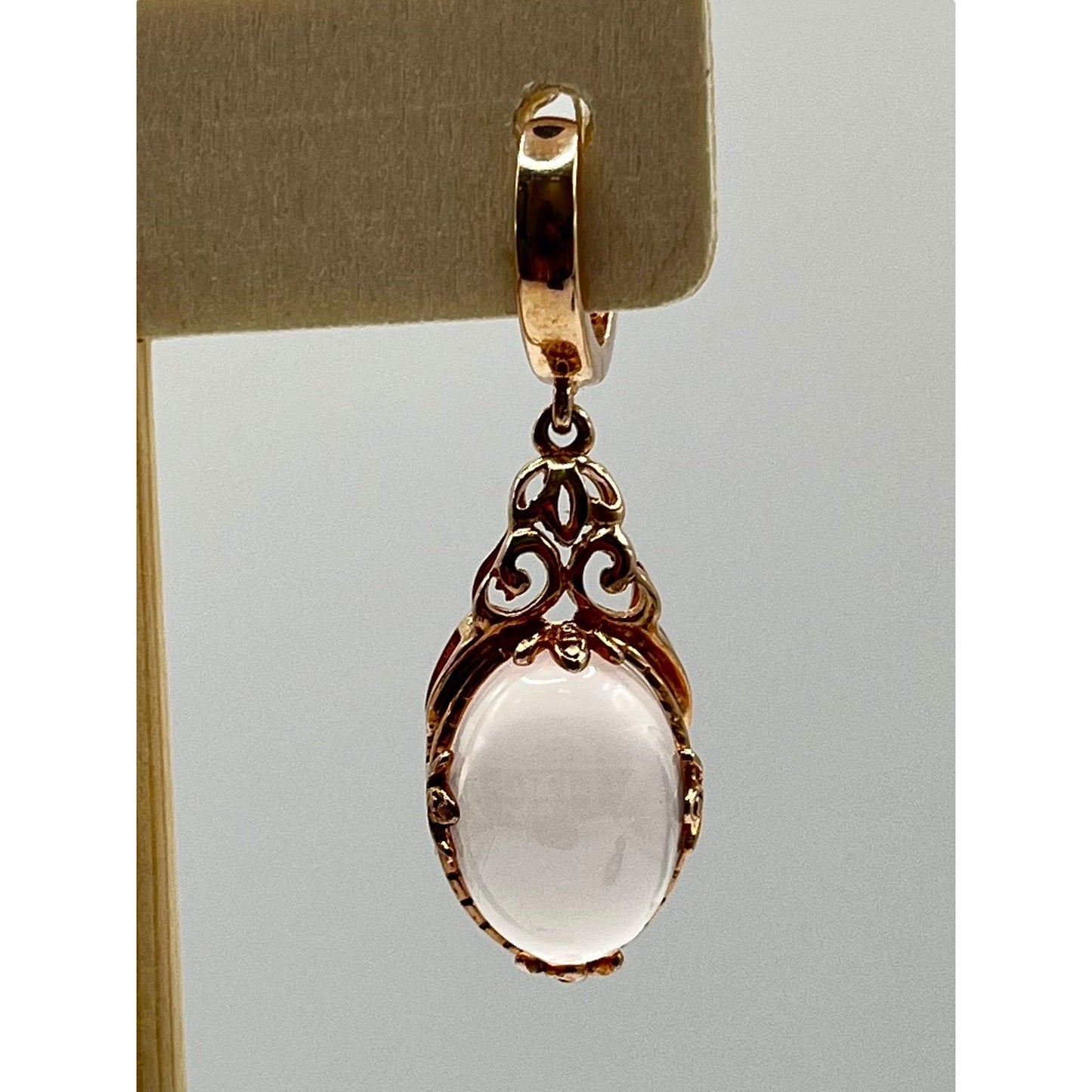 Sterling Plated 14K Rose Gold Vermeil Rose Quartz Filigree Dangle Earrings