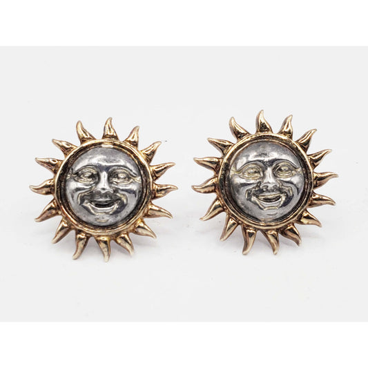 Sergio Bustamante Sun Pinwheel Mini Earrings Two-Tone Sterling Silver