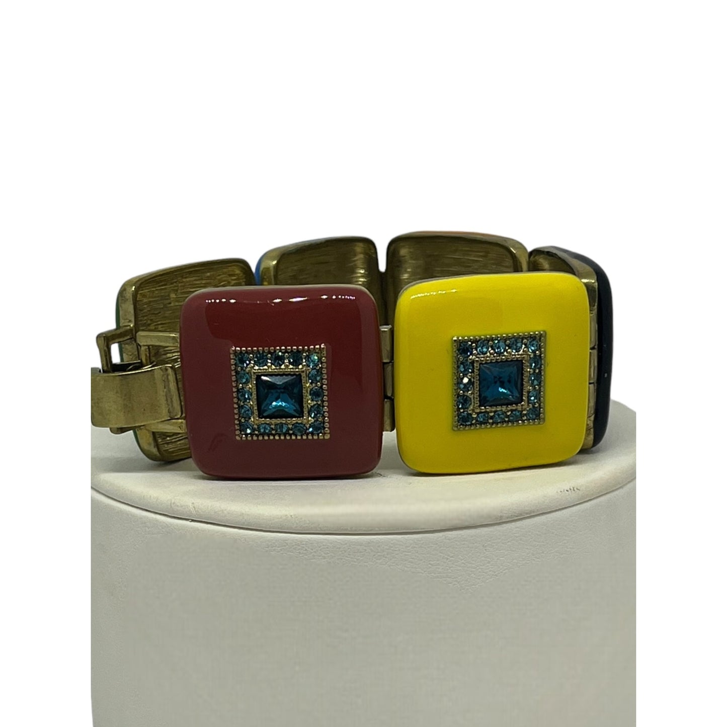 Heidi Daus Bronze Tone Deco-Lishish Crystal Enamel Bracelet Square Colorful