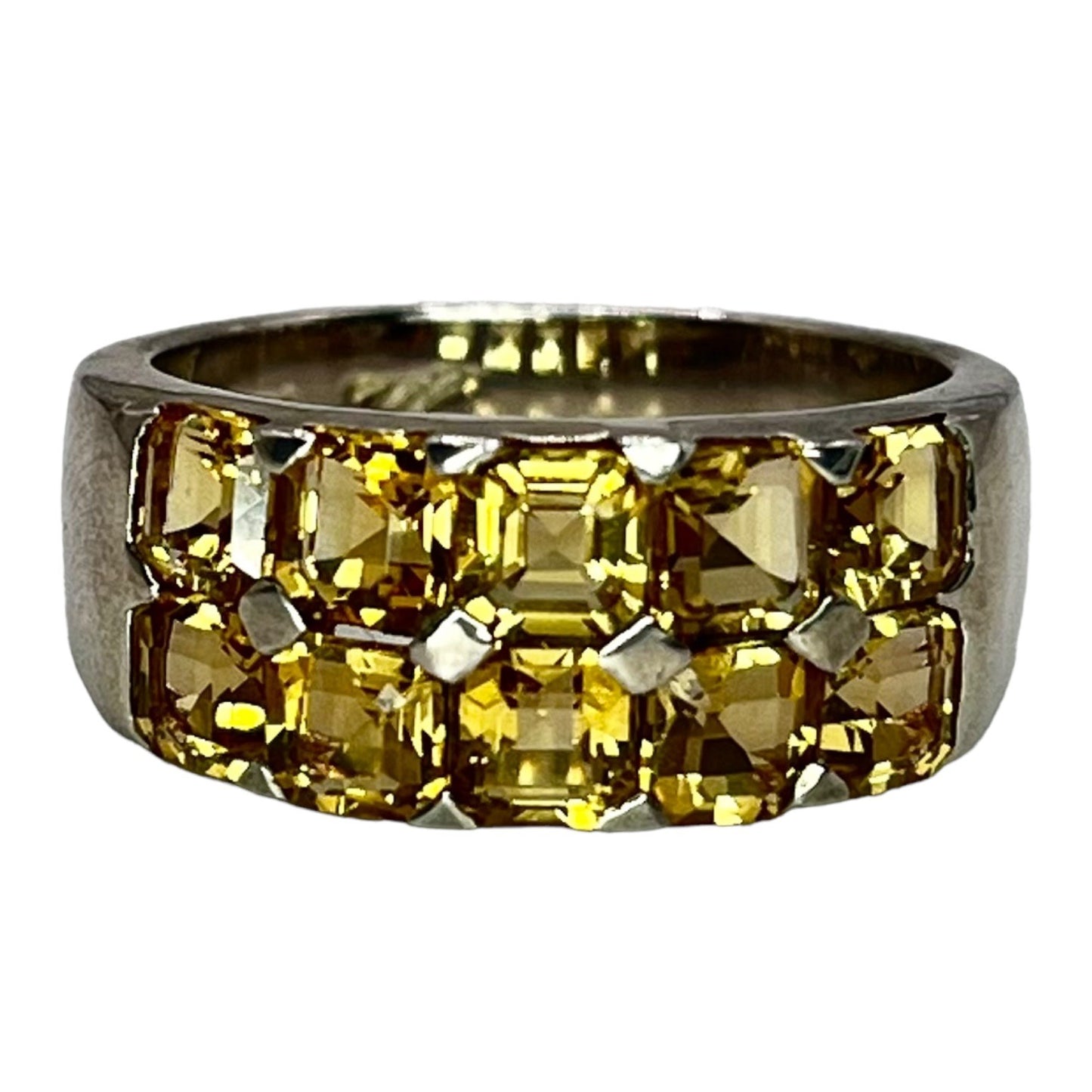 925 Sterling Silver Citrine Gemstone Row Inlay Band Ring Size 8 Colorful