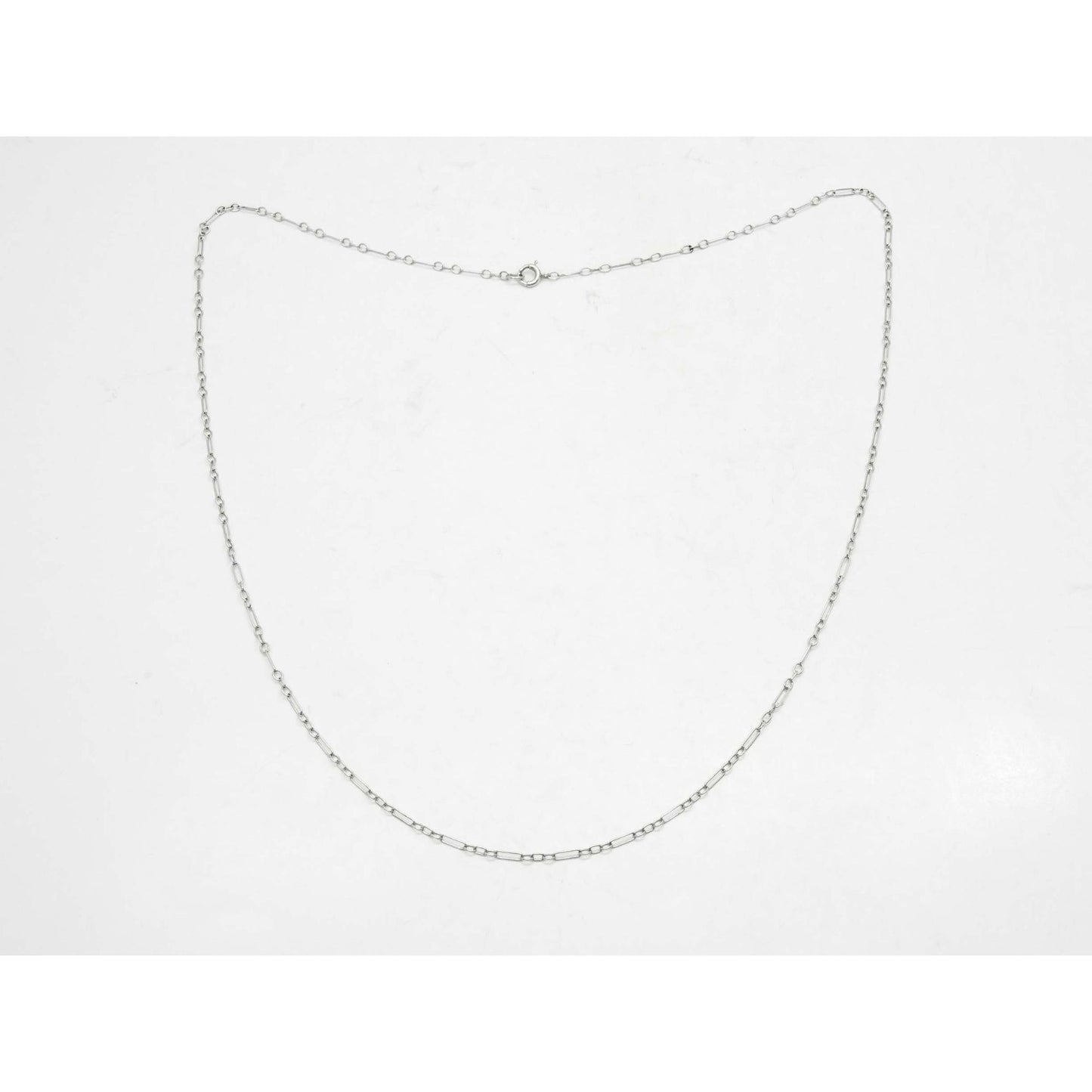 Antique Victorian Thin Link Chain Necklace 18" Long 14k White Gold