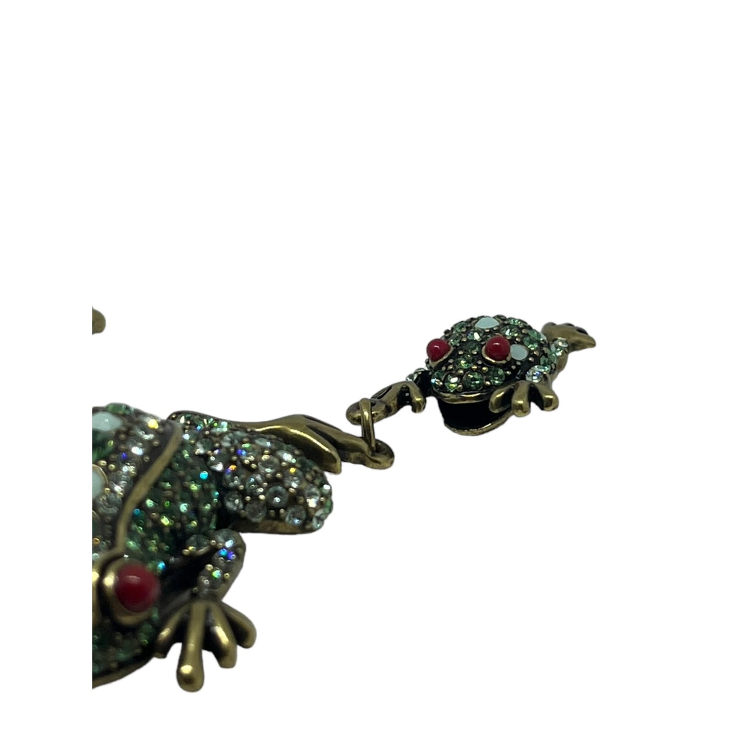 Heidi Daus Hanging By My Toads Crystal Frogs Figural Brooch Pin Bronze Tone