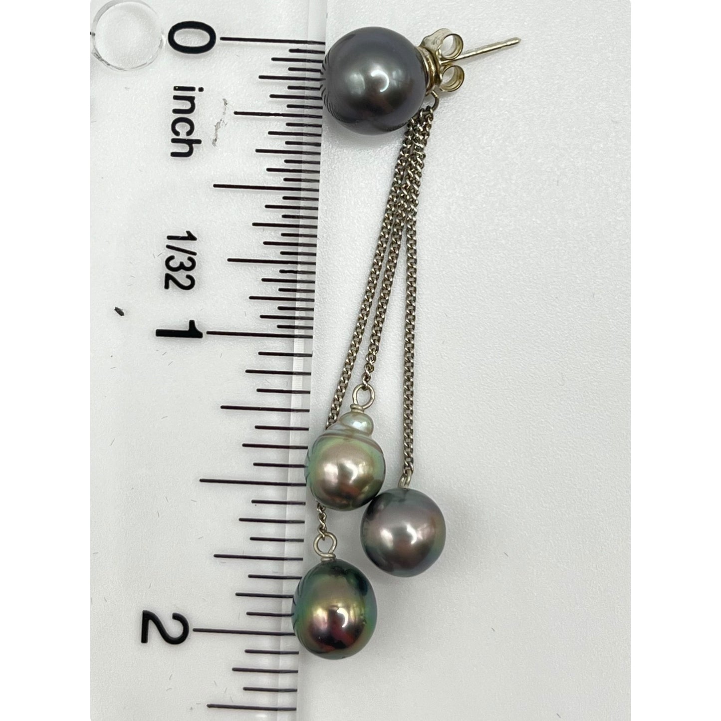 925 Sterling Silver Black Pearls Dangle Drop Earrings Tassel Chain Statement