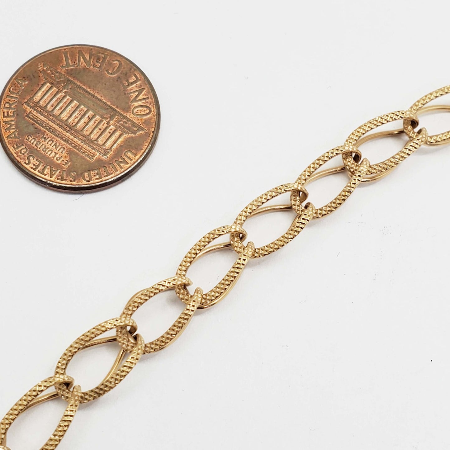 6mm Wide Large Loop Old Style Charm Bracelet 14k Gold