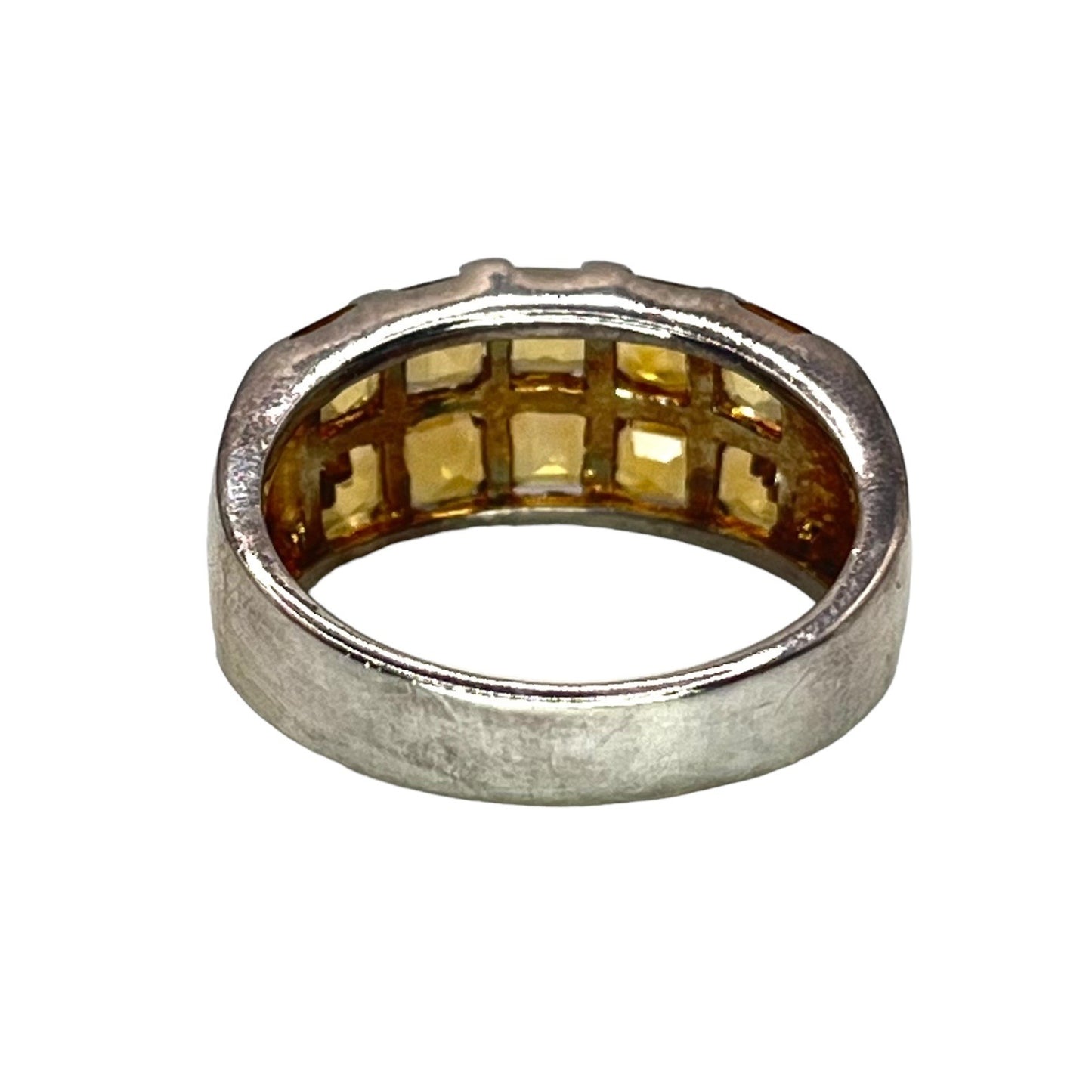 925 Sterling Silver Citrine Gemstone Row Inlay Band Ring Size 8 Colorful