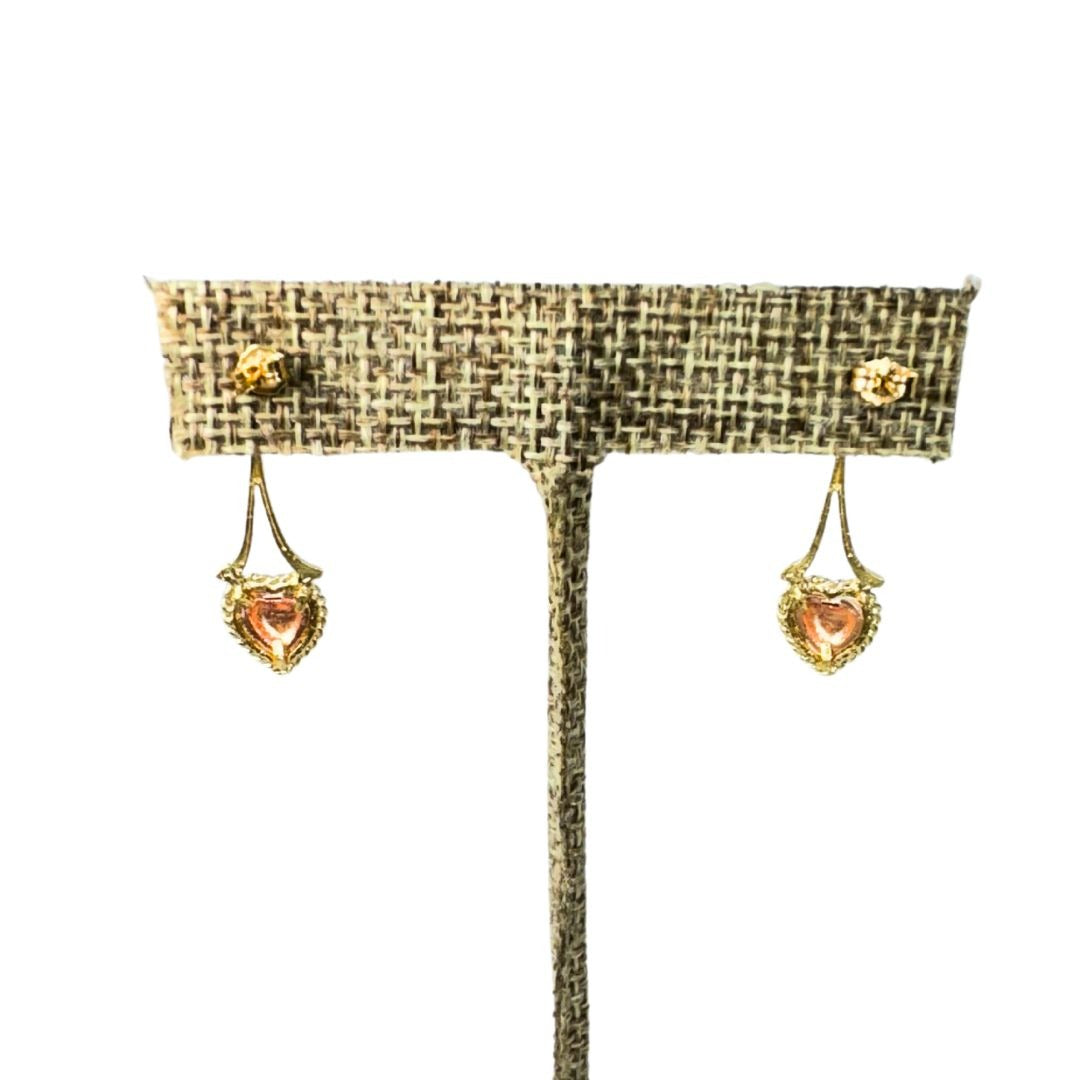 14k Two Tone Gold Heart Etched Dangle Earrings