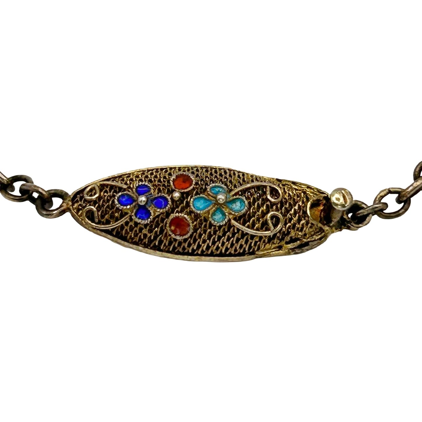 Vintage Chinese Export Gilt Silver Enamel Cloisonné Filigree  - 26" Necklace